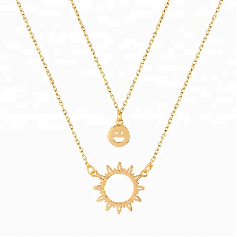 Miss Jewelry Sunshine Fashion Charm Jewelry Gold Necklace Smile Emoji and Sun Pendant