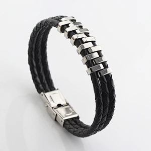 Premium Leather Bracelet with Stainless Steel for  Man