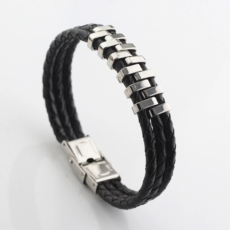 Premium Leather Bracelet with Stainless Steel for  Man