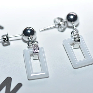 New model women square white ceramic earrings