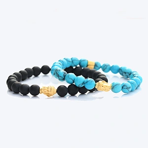 Steel Elastic Black Bead Bracelet