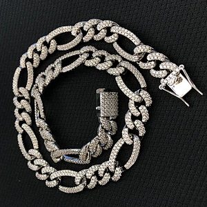 Missjewelry 925 White Gold Men Hip Hop CZ Chains, Iced Out Figaro Chain Necklace