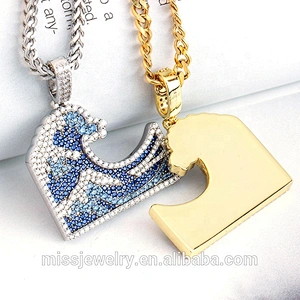 Missjewelry Hip Hop Jewelry Sterling Silver Iced Out Hiphop Mens Wave Pendant
