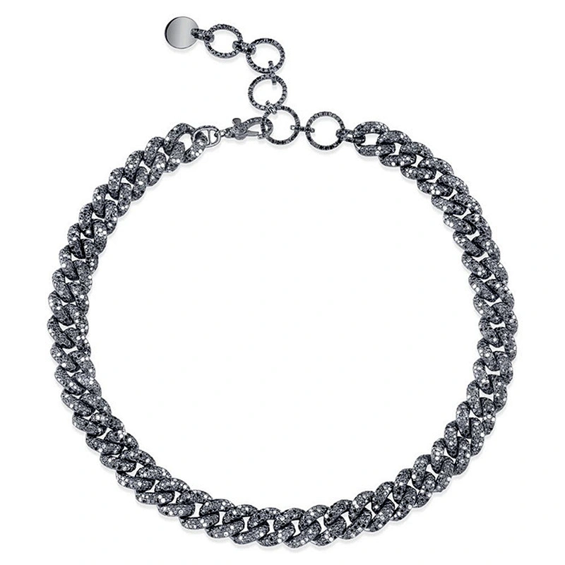 12mm Wide iced out micro paved lab black diamond twinkle cuban choker necklace