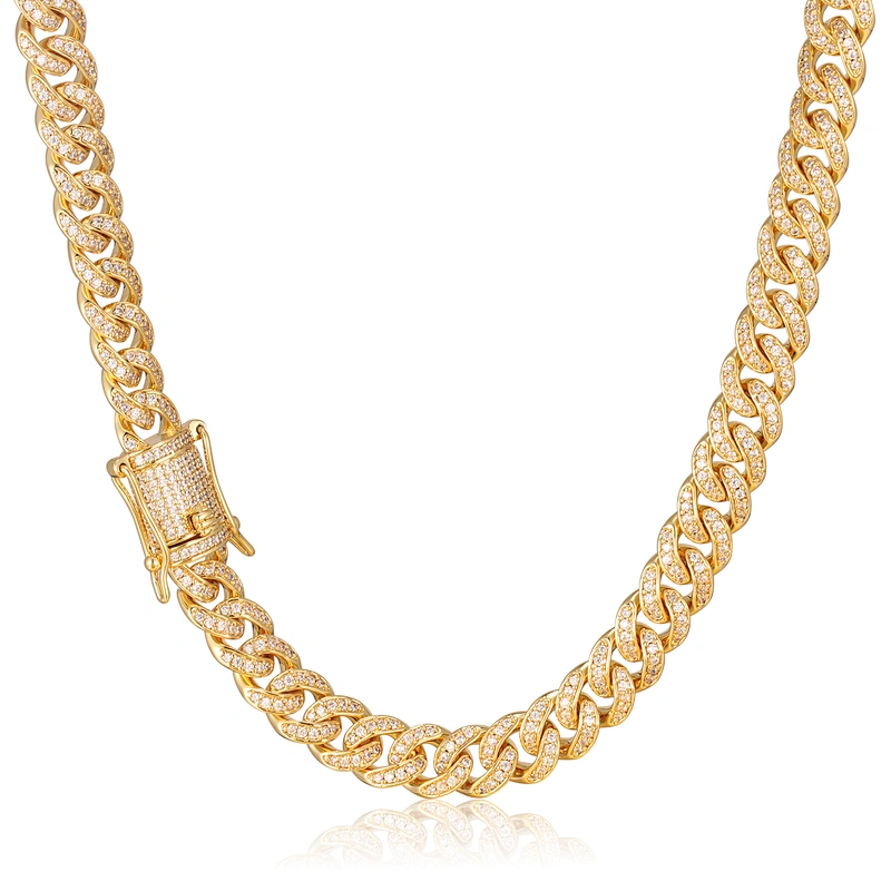 Missjewelry hip hop mens uban Jewelry 18k gold cz chains, high quality prong cuban chain