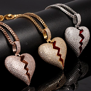 Missjewelry Hip Hop Urban Jewelry Custom 925 Sterling Silver Diamond Break Heart Pendant