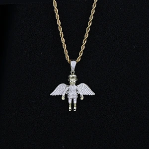 Miss Jewelry Hip Hop Iced Out Men Gold Angel Wings Pendant