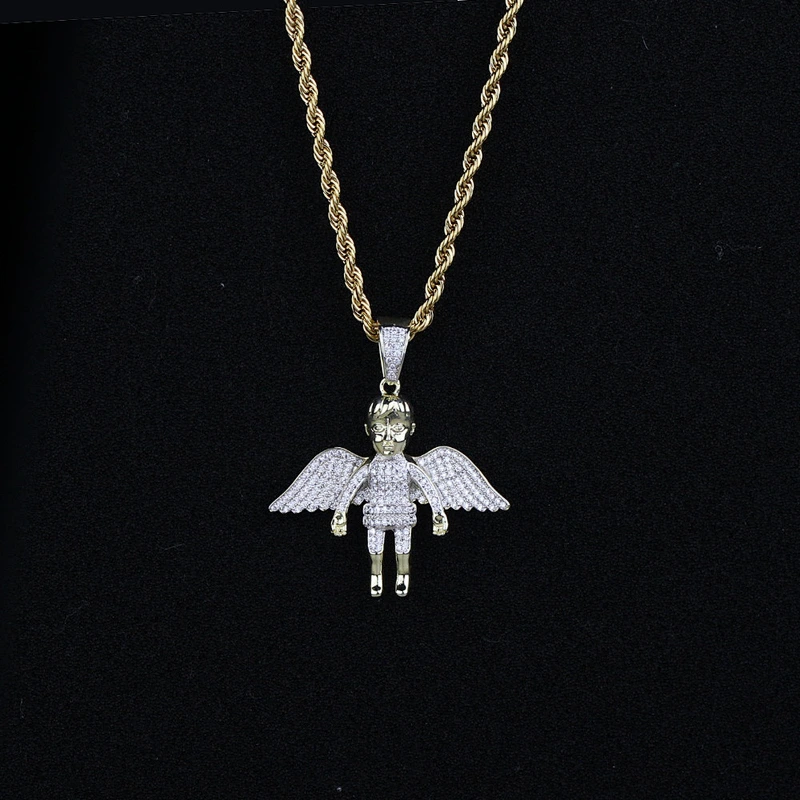 Miss Jewelry Hip Hop Iced Out Men Gold Angel Wings Pendant