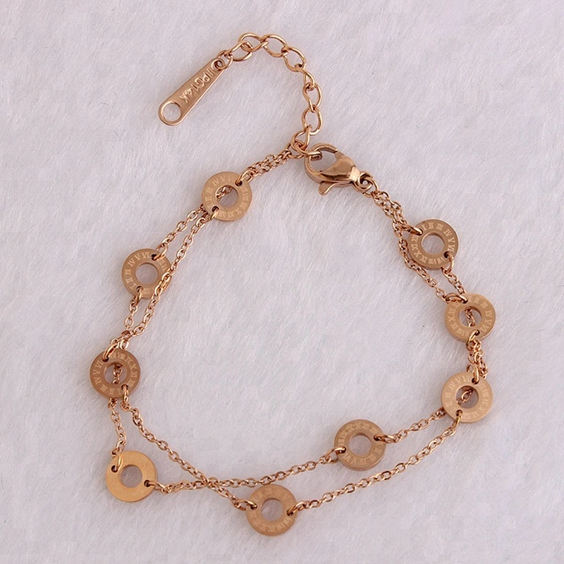 Miss Jewelry Cheap Fashion Jewelry Double Chain 18k Yellow Rose Gold Bracelet Design for Ladies