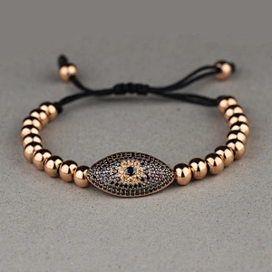 Wholesale 14k Gold Rose Gold Devil Eye Beads Adjustable Bangle Bracelet