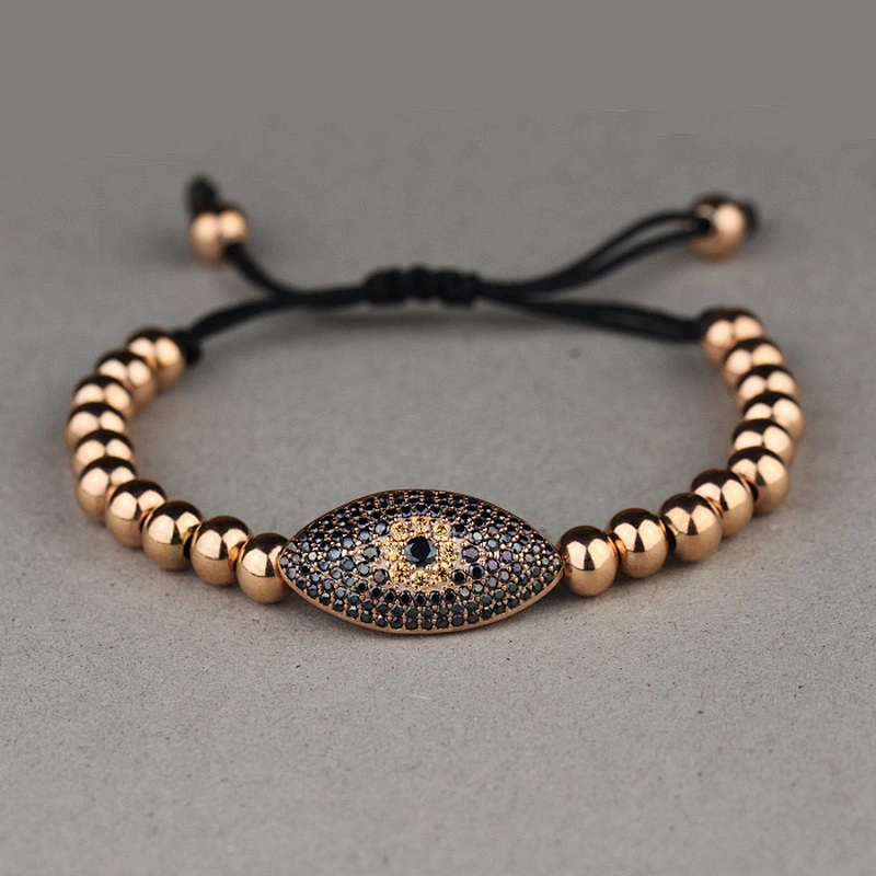 Wholesale 14k Gold Rose Gold Devil Eye Beads Adjustable Bangle Bracelet