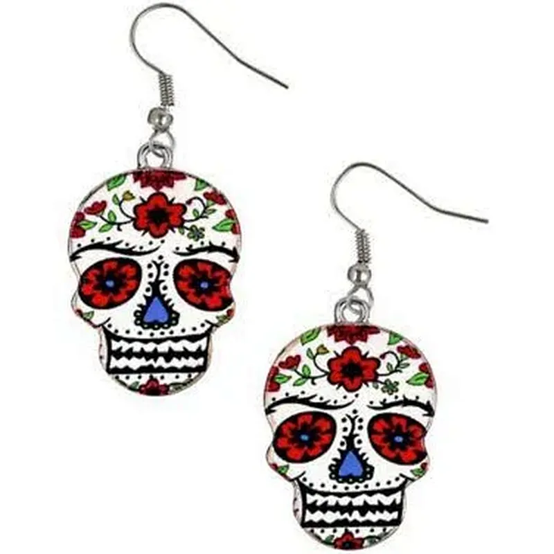 Adult Women's Sugar Skull Earrings - Day of The Dead Halloween Decorations Costume Multi-Colored Female