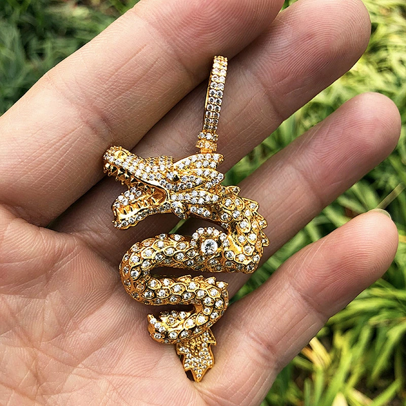 High Quality Mens Urban Jewelry Dragon 18k Gold Hip Hop Pendant