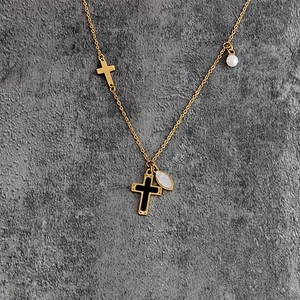 Miss Jewelry Cheap Fashion 14k Gold Chains Silver Iced Out Cross Necklace