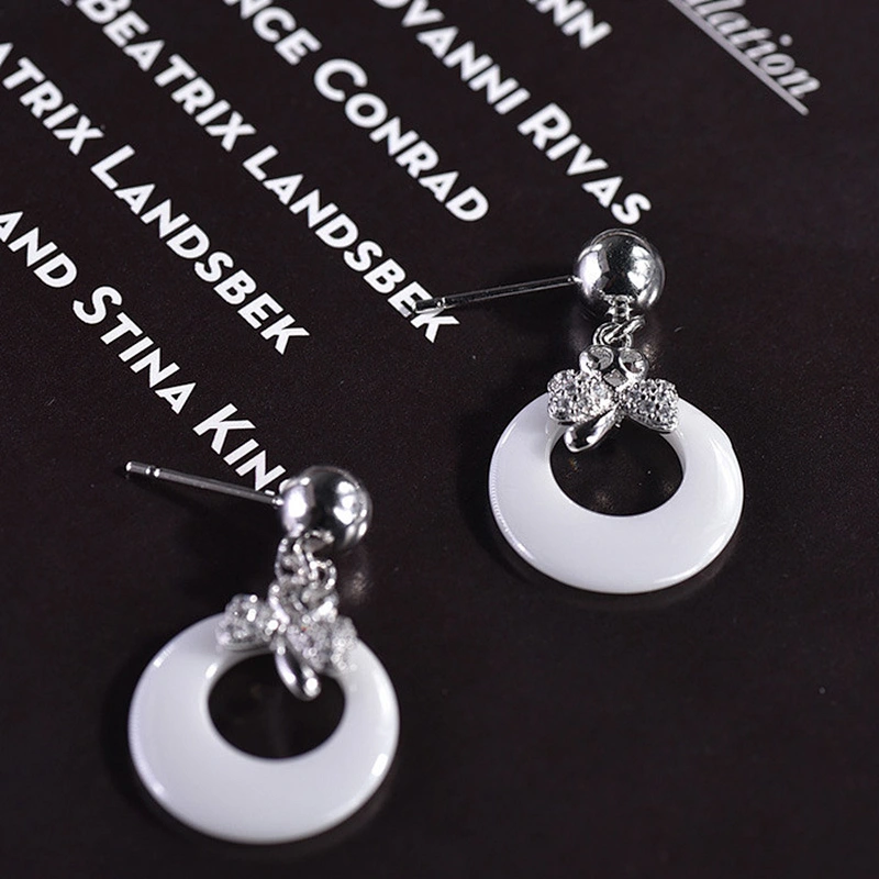 Fashionable handmade gold plated drop earrings ceramic silver jewelry