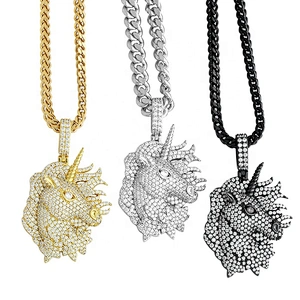 Missjewelry Hip Hop Men Urban Jewelry Sterling Silver Hiphop Gold Plated CZ Unicorn Pendant