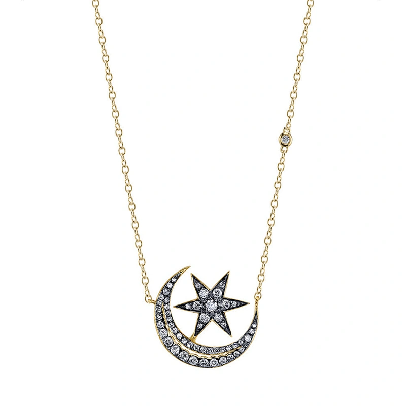 Miss Jewelry New Model Victorian Crescent Moon and Star Necklace for Women 2018