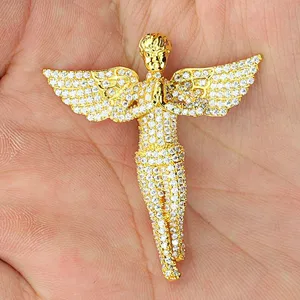 925 Sterling Silver 18k Gold Plating Hip Hop Angel Wings Pendant OEM Jewelry Manufacturer