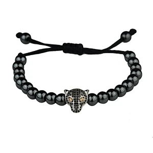 Gold plated lion head natural agate bead bracelet, charm bead bracelet for mens
