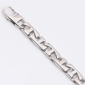 White Gold Hand Chain Link Marine Bracelet men, Mens Engraved Stainless Steel Hand Bracelet