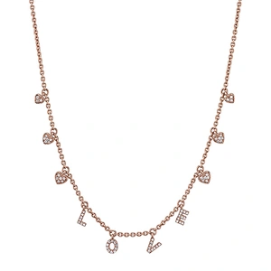 Miss Jewelry 18K Gold White Diamonds Love Dangle Drop Heart Necklace