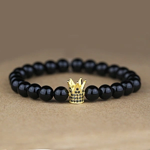 Miss Jewelry Fancy 925 Crown Charm Agate Stone Bead Bracelet Men