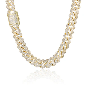 Wholesale Prong Cuban Link Necklaces Jewelry Men Filled Gold Plated Iced Out Chain