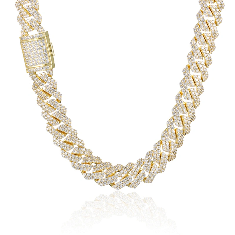 Wholesale Prong Cuban Link Necklaces Jewelry Men Filled Gold Plated Iced Out Chain