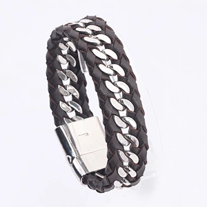 Mens Leather Bracelet Stainless Steel Clasp, Mens Bracelets Stainless Steel Leather
