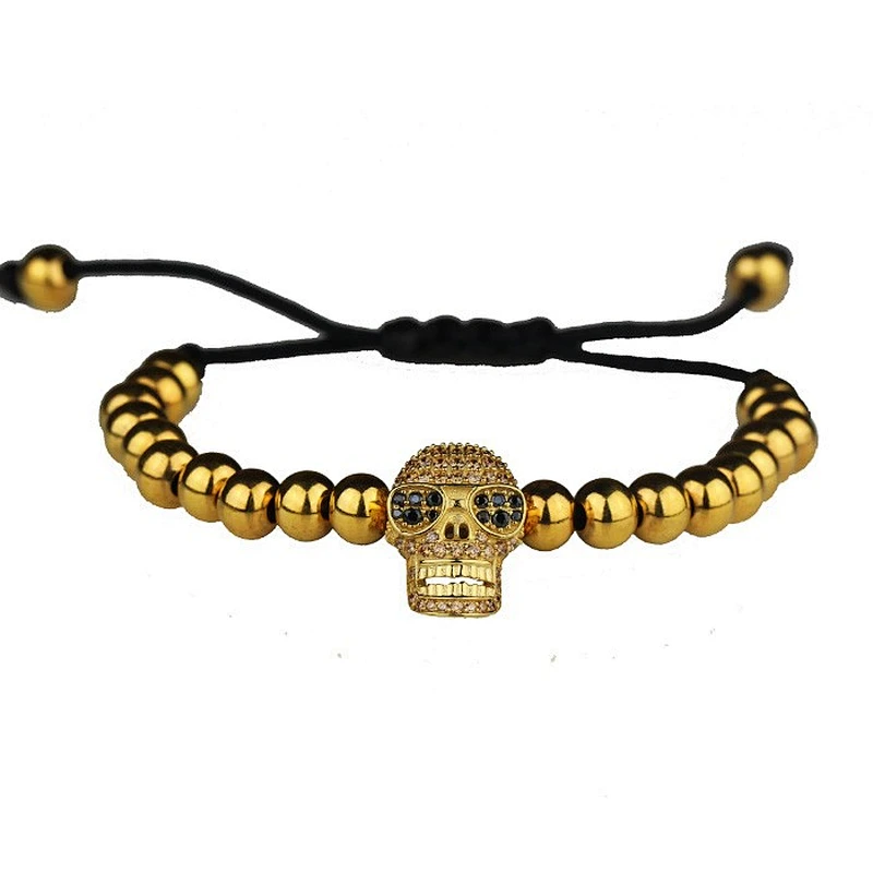 Hip Hop Style Ice Out Skull Beads Mens Bracelet
