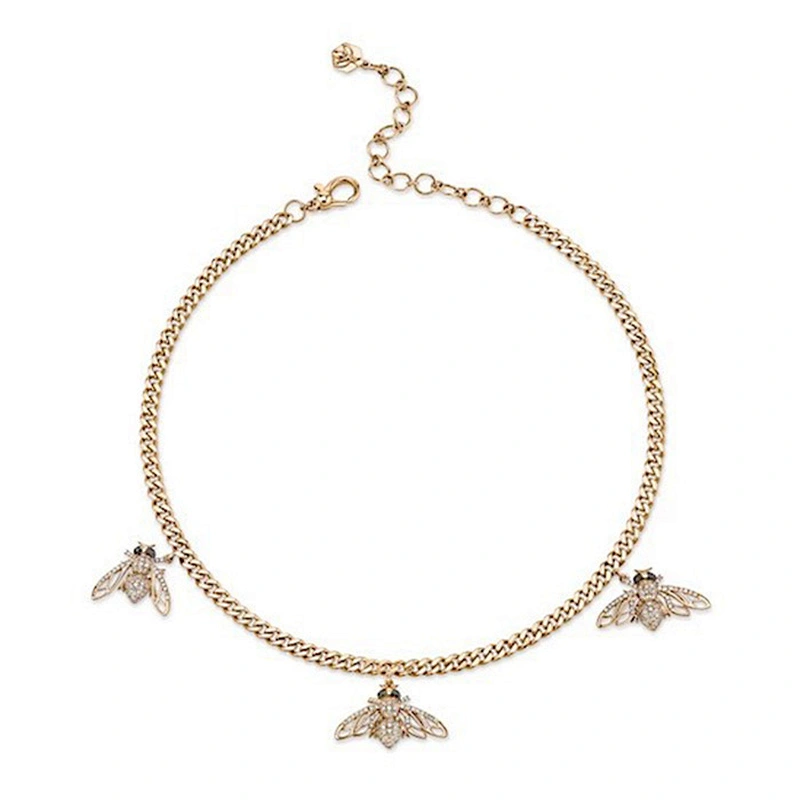 Triple bee's on baby link necklace women gold cuban link choker