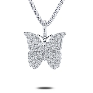 Hiphop CZ Metal Gold Pendants Jewelry Making, Butterfly Gold Pendant Necklace