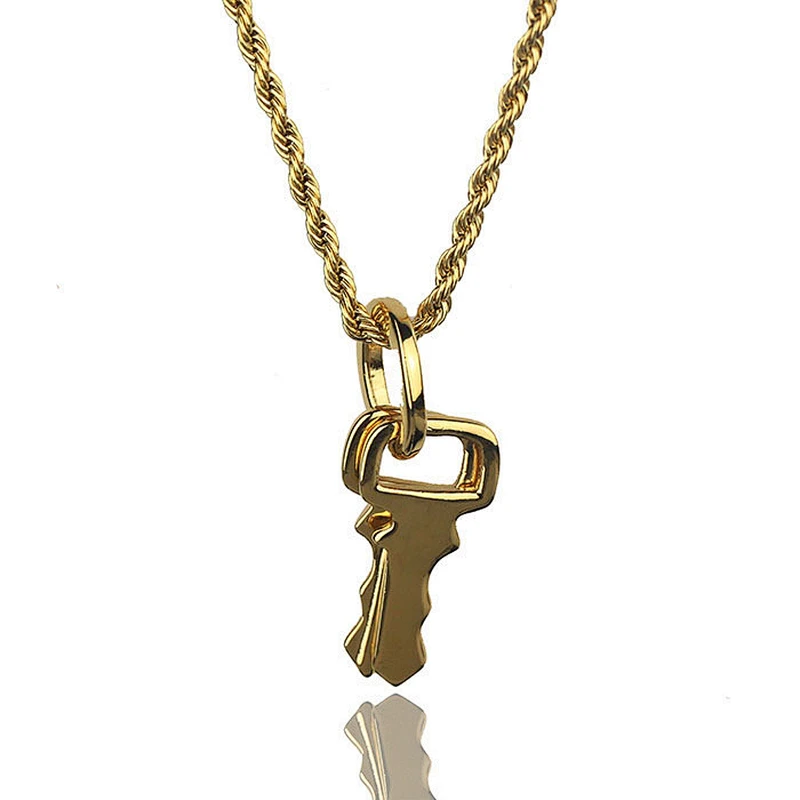 Missjewelry Stainless Steel Gold Plated Key Pendant Necklace