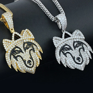 Miss Jewelry Factory Director Supplier Cheap Fashion Diamond Silver Wolf Head Pendant Hip Hop Jewelry