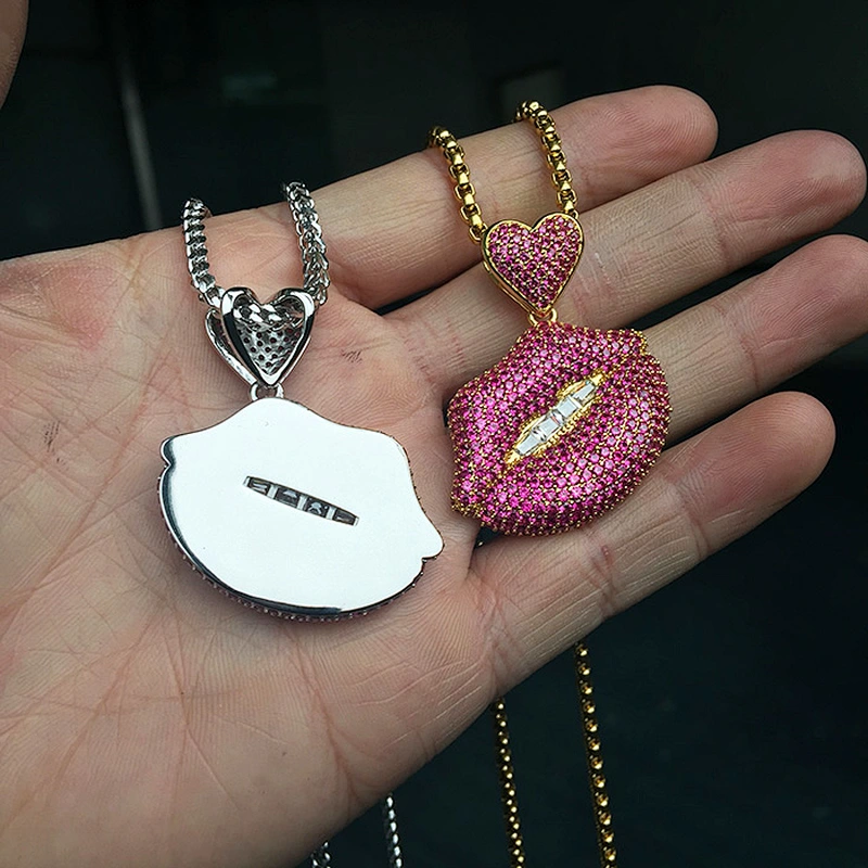 Wholesale Fine Gold Chain Lips Hiphop Urban Jewelry Diamond Pendant