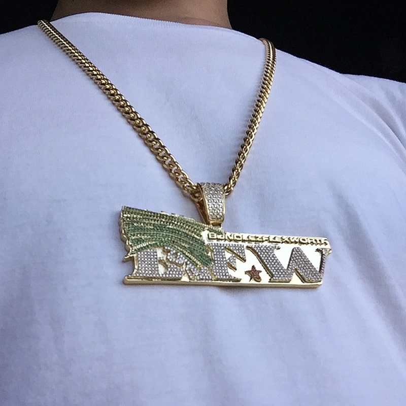 Missjewelry High Quality Luxury Stainless Steel CZ Iced Out Custom Logo Pendant Necklace