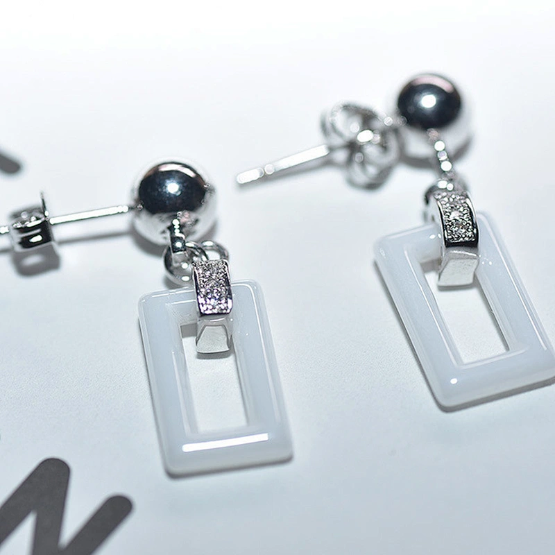 New model women square white ceramic earrings