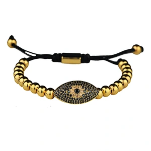 Adjustable 18k Gold Micro Paved Devil Eye Mens Bracelet Beaded Manufacturer