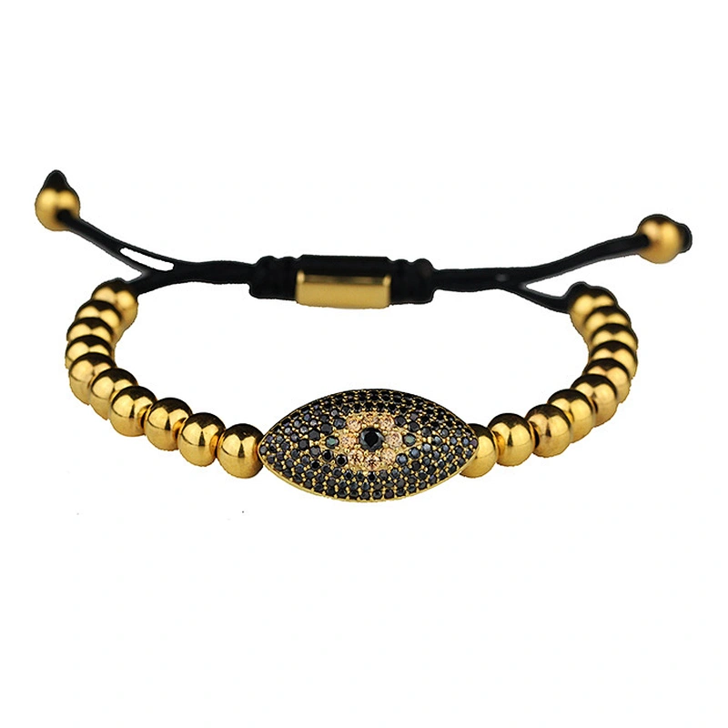 Adjustable 18k Gold Micro Paved Devil Eye Mens Bracelet Beaded Manufacturer