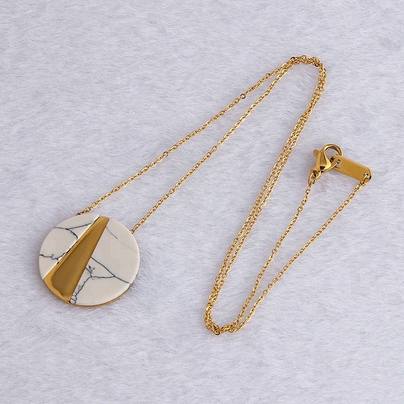 Miss Jewelry Women's Gold Gemstone Stone Pendant Necklace
