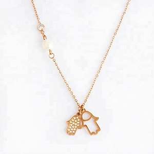 Miss Jewelry Supplier Palm Design 14k Rose Gold Stainless Steel Women Jewelry Necklace Pendant