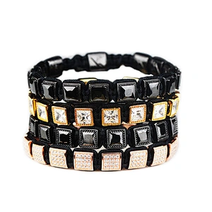 Men Woven Bead Bracelet, Square Bead Macrame Bracelet