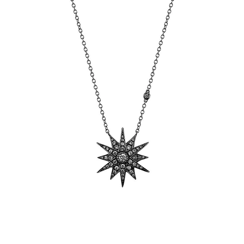 Miss Jewelry Cheap 925 Italy Silver Necklace Victorian Flat Starburst Necklace