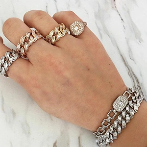 Miss Jewelry Trendy 925 Sterling Silver Pave Baguette Square Link Bracelet Wholesale