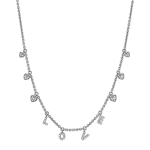 Miss Jewelry 18K Gold White Diamonds Love Dangle Drop Heart Necklace