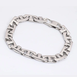 White Gold Hand Chain Link Marine Bracelet men, Mens Engraved Stainless Steel Hand Bracelet