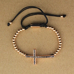 Women gift cz paved gold plated rose gold cross charm bracelet