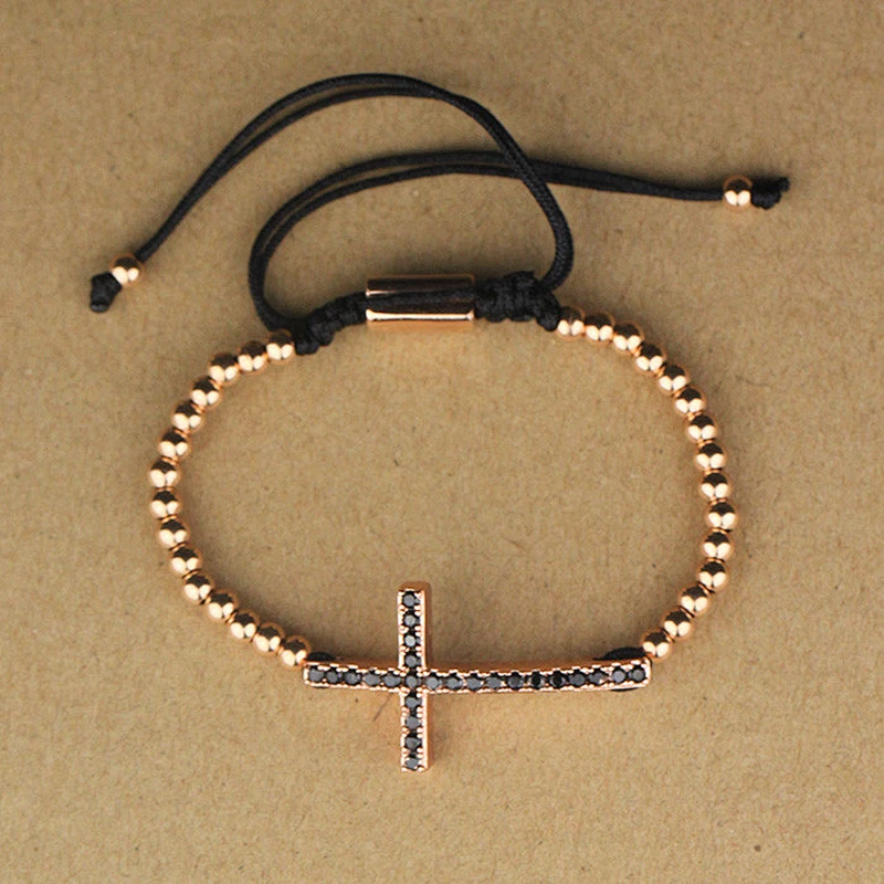 Women gift cz paved gold plated rose gold cross charm bracelet
