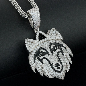 Miss Jewelry Factory Director Supplier Cheap Fashion Diamond Silver Wolf Head Pendant Hip Hop Jewelry