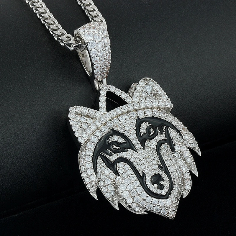 Miss Jewelry Factory Director Supplier Cheap Fashion Diamond Silver Wolf Head Pendant Hip Hop Jewelry